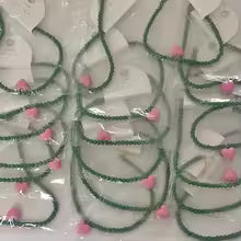 Pink Love Heart Green Beaded Necklace